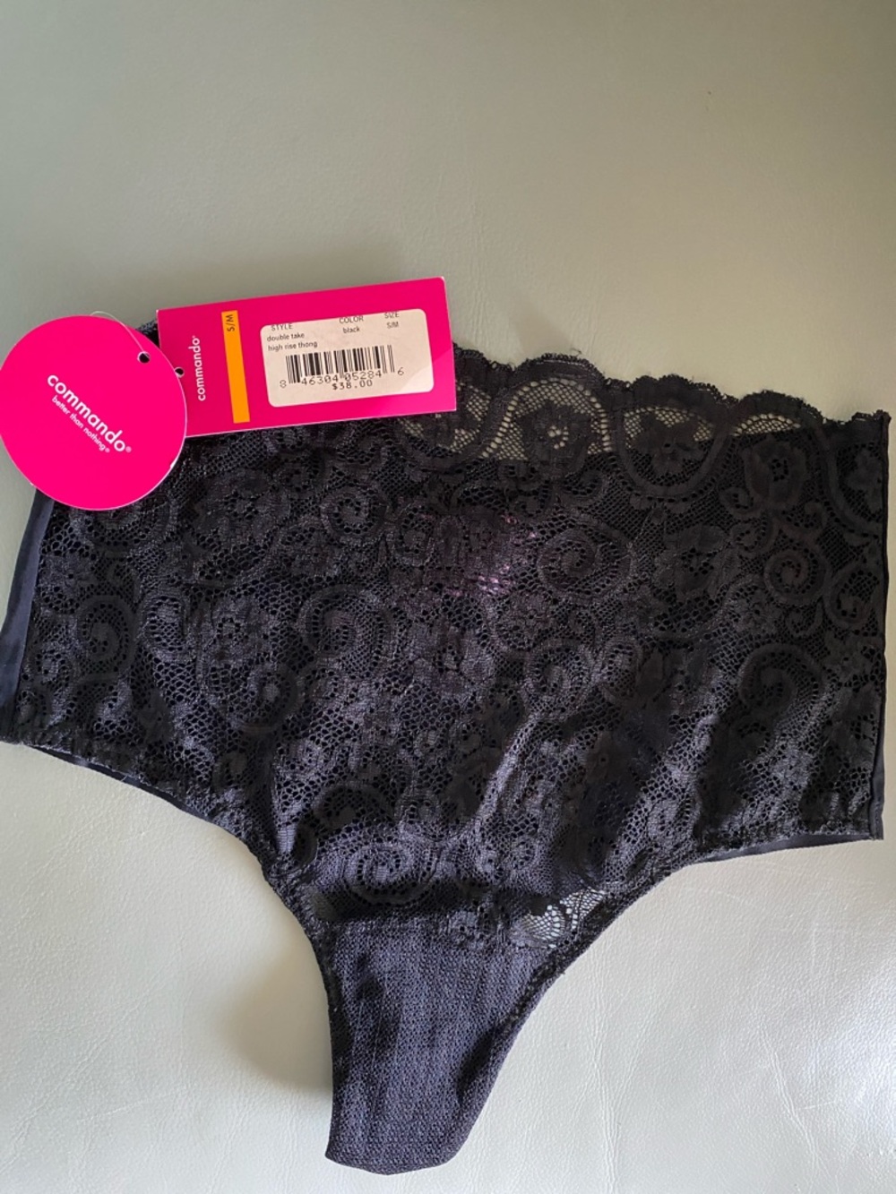 Commando Black Lace High-Rise Thong Panty